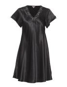 Pure Silk - Nightgown W.lace, Short Nattkjole Black Lady Avenue