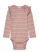 Body L/S Modal Two Striped Bodies Long-sleeved Pink Petit Piao