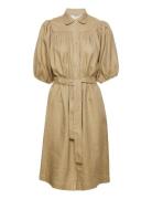 Linen Dress Knelang Kjole Brown Rosemunde