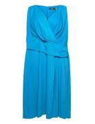 Str Matte Jersey-Dress Knelang Kjole Blue Lauren Women