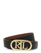 Oval-Logo Reversible Leather Skinny Belt Belte Black Lauren Ralph Laur...
