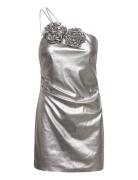 Asymmetrical Maxi Flower Dress Kort Kjole Silver Mango