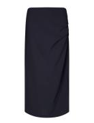 Fique Skirt Knelangt Skjørt Navy Second Female