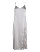 Side-Slit Satin Dress Knelang Kjole Silver Mango