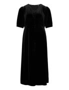Stretch Velvet Puff-Sleeve Midi Dress Knelang Kjole Black Lauren Women