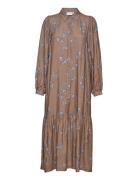 Long Dress In Graphic Flower Print Knelang Kjole Brown Coster Copenhag...