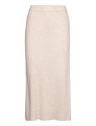 Rib A-Line Skirt Knelangt Skjørt Beige Davida Cashmere