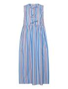 Stripe Cotton Midi Dress Knelang Kjole Blue Ganni