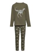 Nkmnightset Olive Night Dino Pyjamas Sett Green Name It