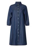 Elaine Lyocell Shirt Dress Knelang Kjole Navy Lexington Clothing