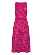 Geo-Print Belted Crepe Midi Dress Knelang Kjole Pink Lauren Ralph Laur...
