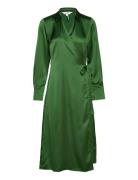 Objsateen Tania Ls Wrap Dress A Div Knelang Kjole Green Object