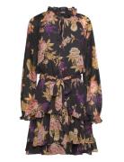 Floral Belted Crinkle Georgette Dress Kort Kjole Black Lauren Ralph La...