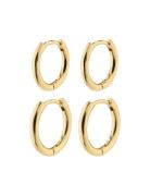 Leaf Recycled 2-In-1 Set Huggie Hoops Gold-Plated Accessories Jeweller...