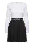 Logo Elastic Long Sleeve Dress Knelang Kjole White Calvin Klein Jeans