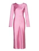 Longsleeve Midi Satin Dress Knelang Kjole Pink Gina Tricot
