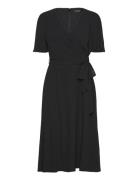 Belted Georgette Dress Knelang Kjole Black Lauren Ralph Lauren