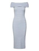 Striped Off-The-Shoulder Midi Dress Knelang Kjole Blue Lauren Ralph La...