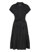 Belted Cotton-Blend Tiered Dress Knelang Kjole Black Lauren Ralph Laur...