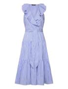 Striped Cotton Broadcloth Surplice Dress Knelang Kjole Blue Lauren Ral...