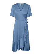 Yasthea 2/4 Midi Wrap Dress S. Noos Knelang Kjole Blue YAS