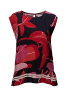 Moss Crepe Top W. Branch Print & St Tops Blouses Short-sleeved Red Cos...