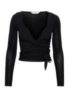 Anne L/S Wool Wrap Top Tops T-shirts & Tops Long-sleeved Black Gai+Lis...