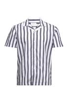 Cot/Lin Striped Resort S/S Tops Shirts Short-sleeved Navy Lindbergh
