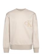 Ck Chenille Crew Neck Tops Sweat-shirts & Hoodies Sweat-shirts Cream C...