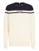 Colorblock Graphic C Nk Sweater Tops Knitwear Round Necks Cream Tommy ...