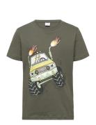 Top Ss Monster Truck Front Pri Tops T-shirts Short-sleeved Khaki Green...