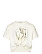 Cropped Knotted T-Shirt Tops T-shirts Short-sleeved Cream Tom Tailor