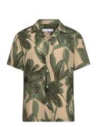 Flowing Tropical Print Shirt Tops Shirts Short-sleeved Green Mango