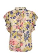 Floral Ruffle-Trim Georgette Blouse Tops Blouses Short-sleeved Multi/p...