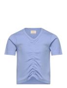 T-Shirt Ss Rib Tops T-shirts Short-sleeved Blue Creamie