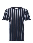 Striped Piqué Tee S/S Tops T-shirts Short-sleeved Navy Lindbergh