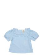 Seersucker Shirt W. Puffy Tops Blouses & Tunics Blue Copenhagen Colors
