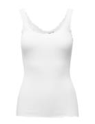 Silk Top W/ Lace Tops T-shirts & Tops Sleeveless White Rosemunde