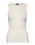 Silk Top Regular W/ Lace Tops T-shirts & Tops Sleeveless Cream Rosemun...