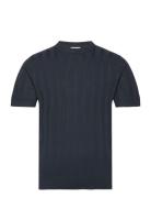 Knitted Crew Neck T-Shirt Tops T-shirts Short-sleeved Navy Lindbergh