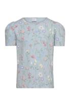 Top Ss With Puff Aop Flowers Tops T-shirts Short-sleeved Blue Lindex
