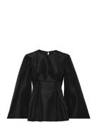 Arielle Peplum Shaped Blouse Tops Blouses Long-sleeved Black Malina