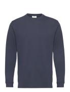 Long-Sleeved Pique Cotton T-Shirt Tops T-shirts Long-sleeved Navy Mang...