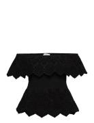 Cotton Top W/ Embroidery Tops T-shirts & Tops Short-sleeved Black Rose...