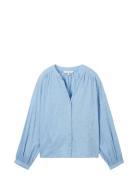 Embroidered Blouse Tops Blouses Long-sleeved Blue Tom Tailor