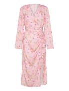 Drawstring L/S Midi Dress Knelang Kjole Pink Bubbleroom