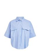 Objpoplina 2/4 Shirt 132 Tops Shirts Short-sleeved Blue Object