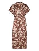 Print Wrap Dress Knelang Kjole Brown Mango