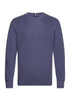 Chain Ridge Structure C Neck Tops Knitwear Round Necks Blue Tommy Hilf...