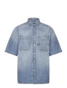 Slanted Double Pocket Regular Shirt Tops Shirts Short-sleeved Blue G-S...
